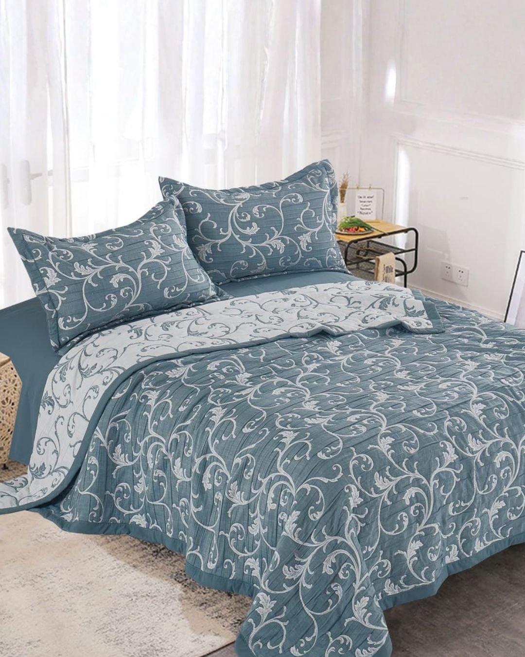 Set quilt bordado 3 piezas 100 % algodón